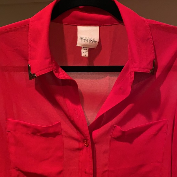 Red Sheer Western Collar Button Down Blouse Size S - Picture 3 of 8
